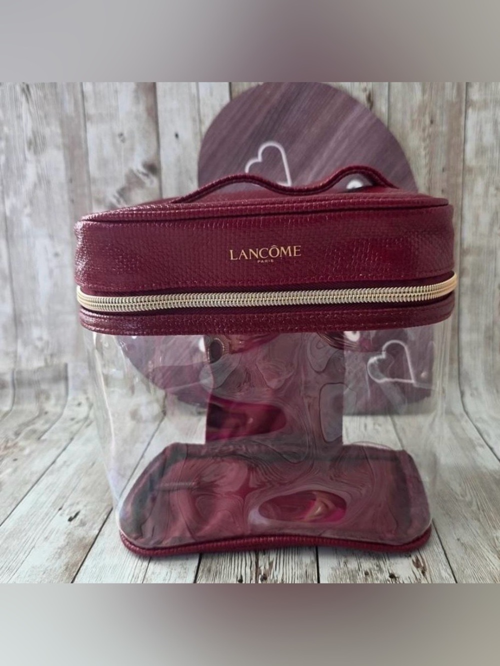 NEW Lancome Cosmetic Makeup Bag Case  Red Zipper Handle Travel